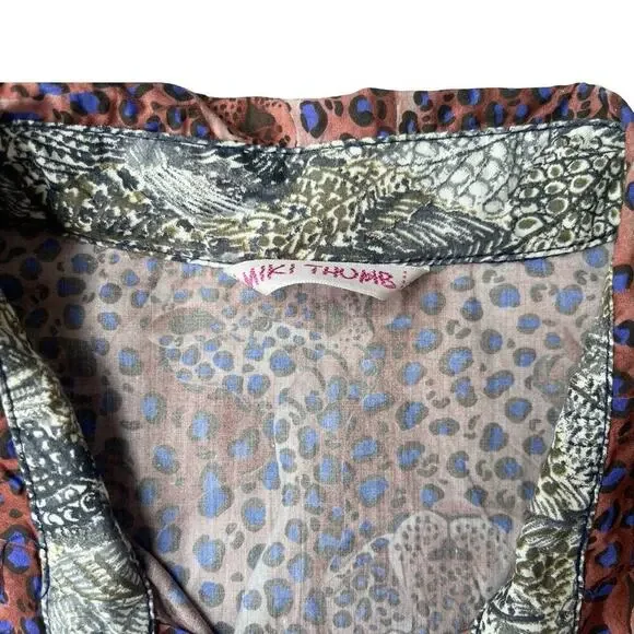 Miki Thumb Multicolor Cotton Button Front Shirt Leopard & Leaf Print - XL - Picture 4 of 10